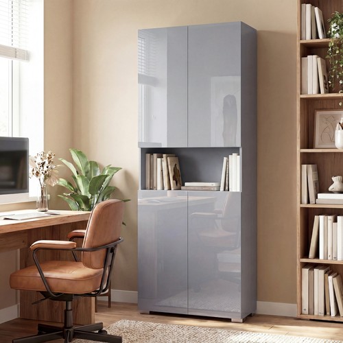 Tall kitchen cupboard grey - cupboard,